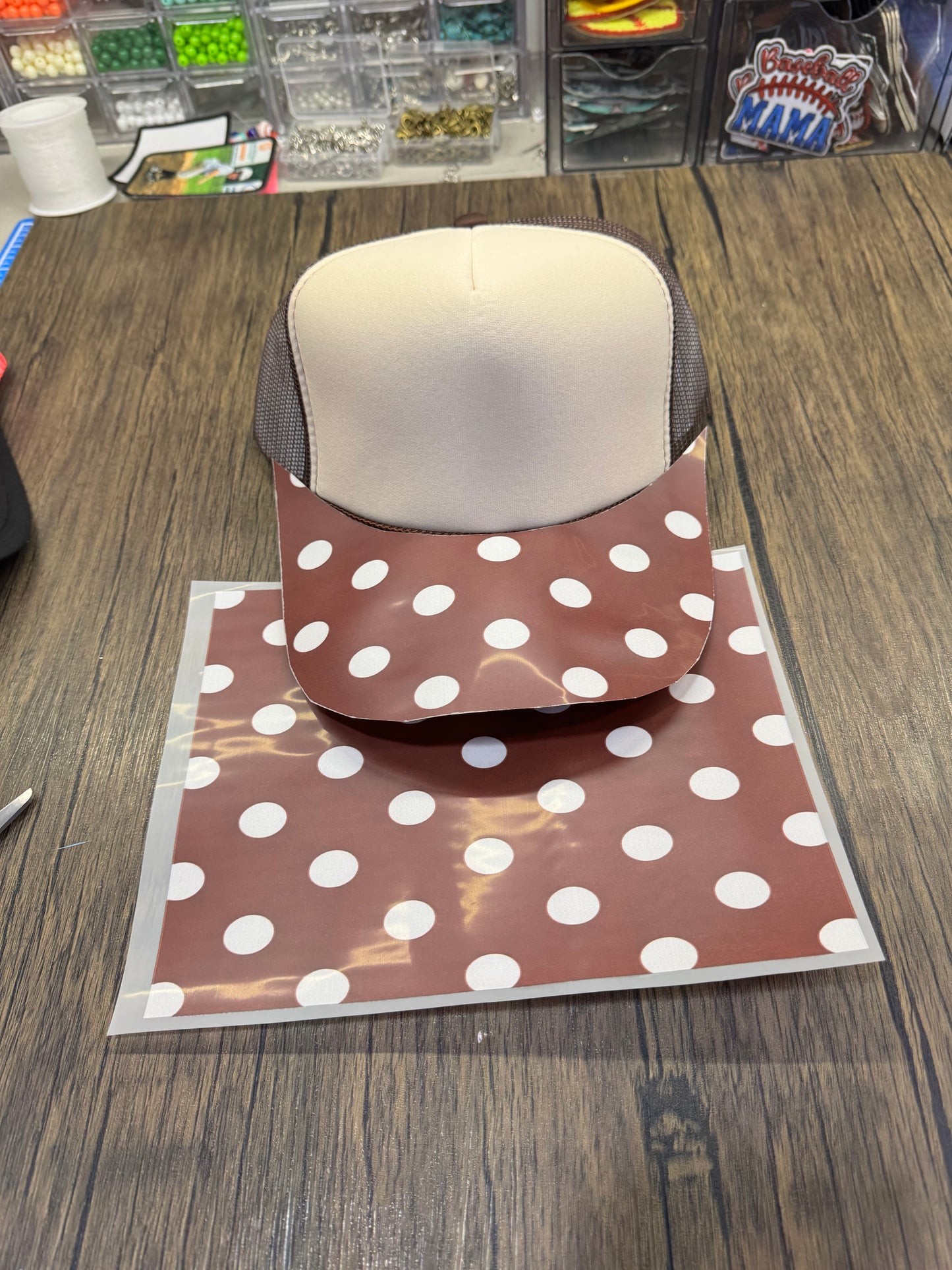 Brown Polkadot Single Hat Bill Prints