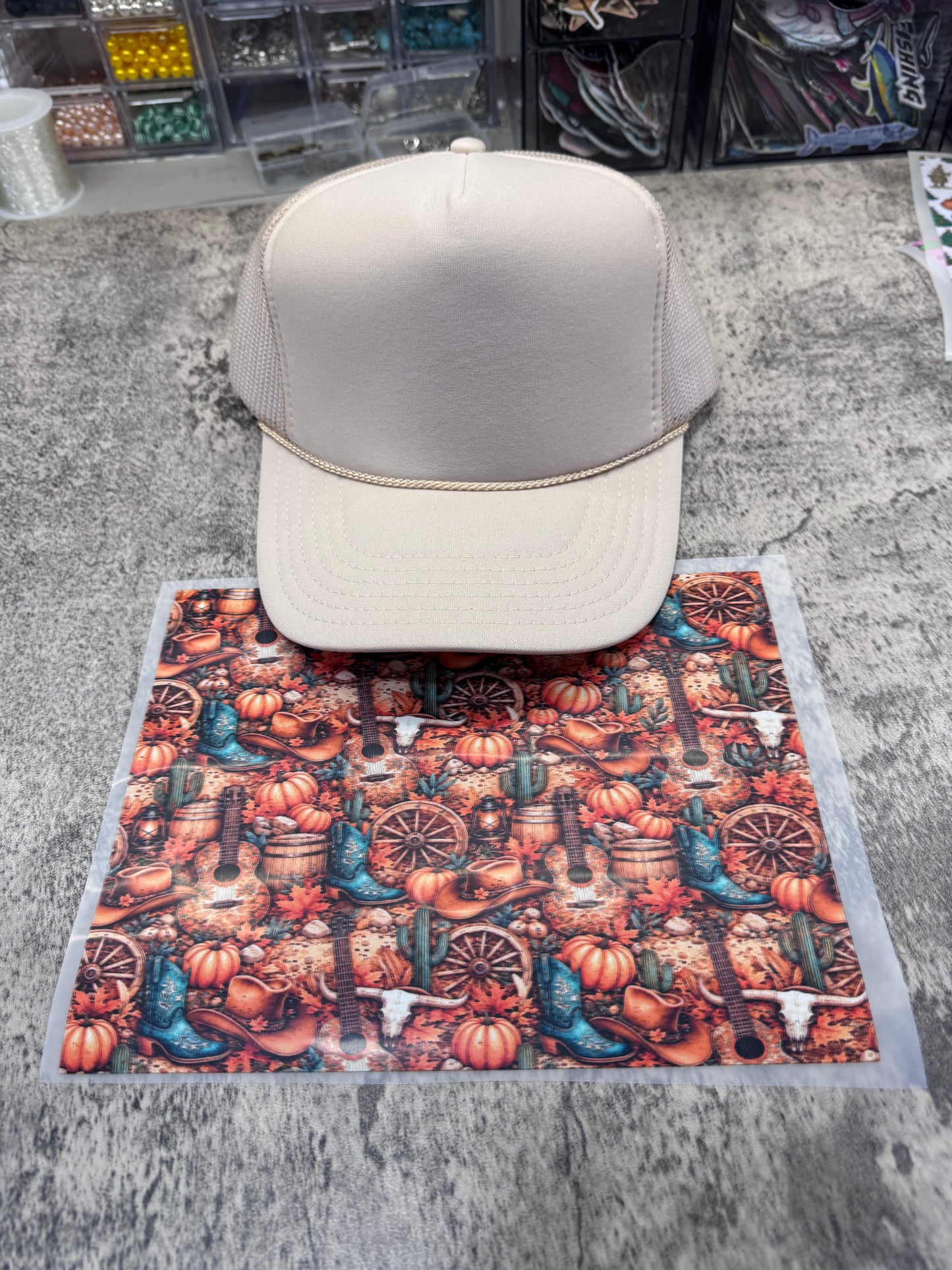 Country Pumpkin Single Hat Bill DTF Prints