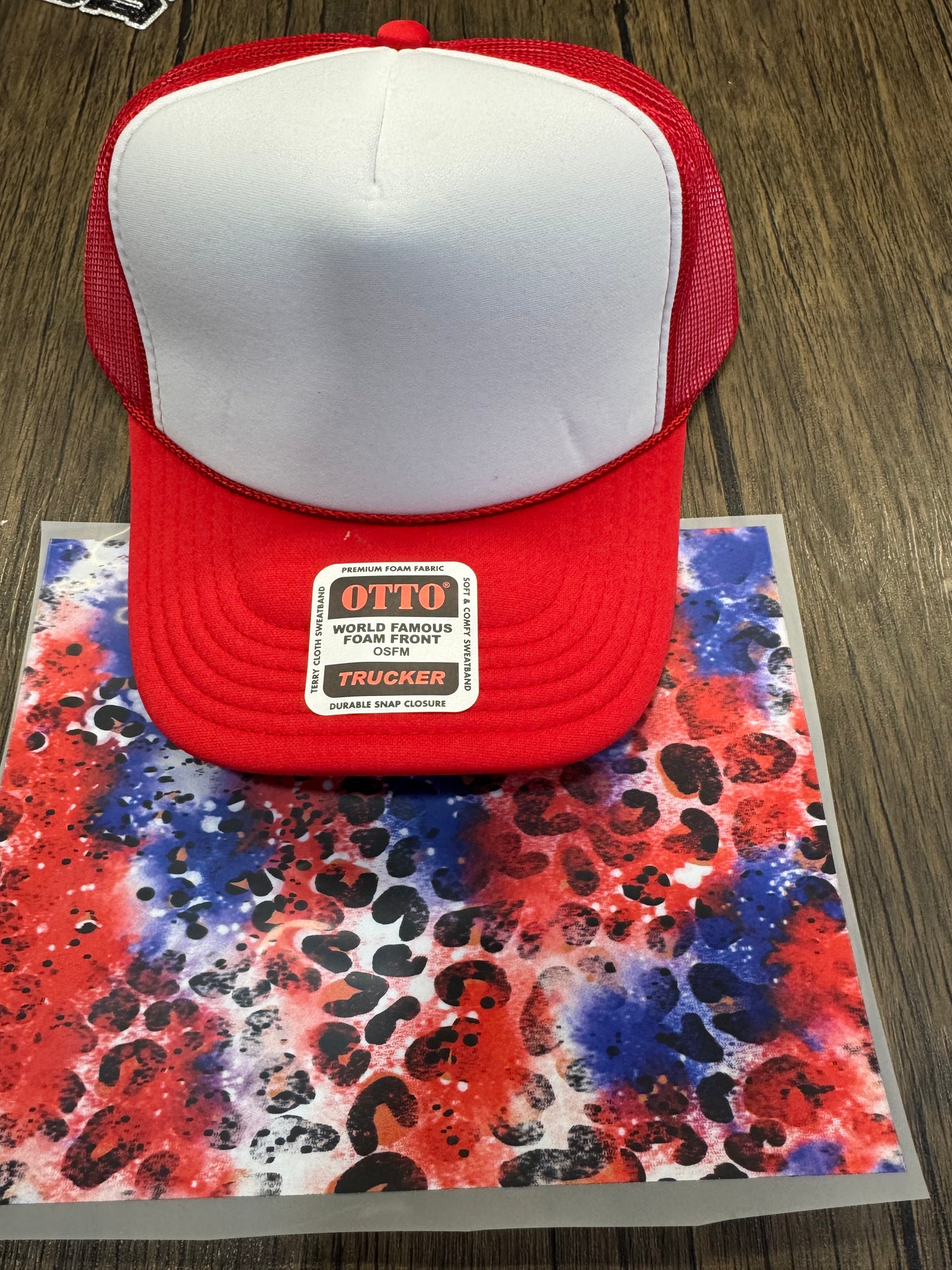 Red White and Blue Leopard Single Hat Bill DTF Prints