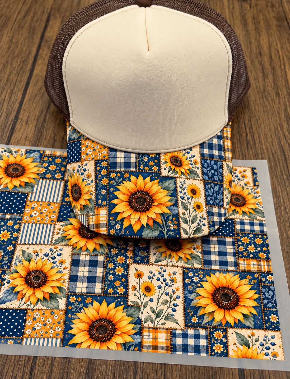 Plaid Sunflower Single Hat Bill DTF Prints