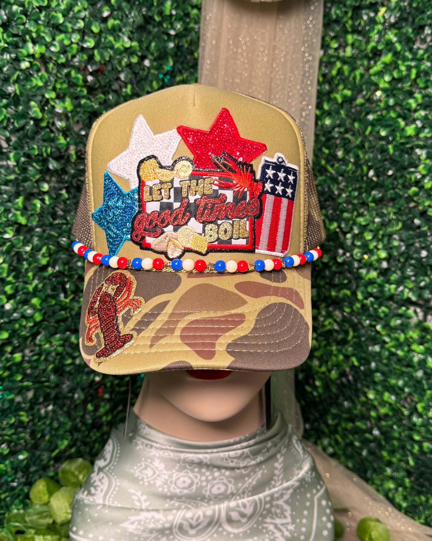 Crawfish Red White And Blue Trucker Hat