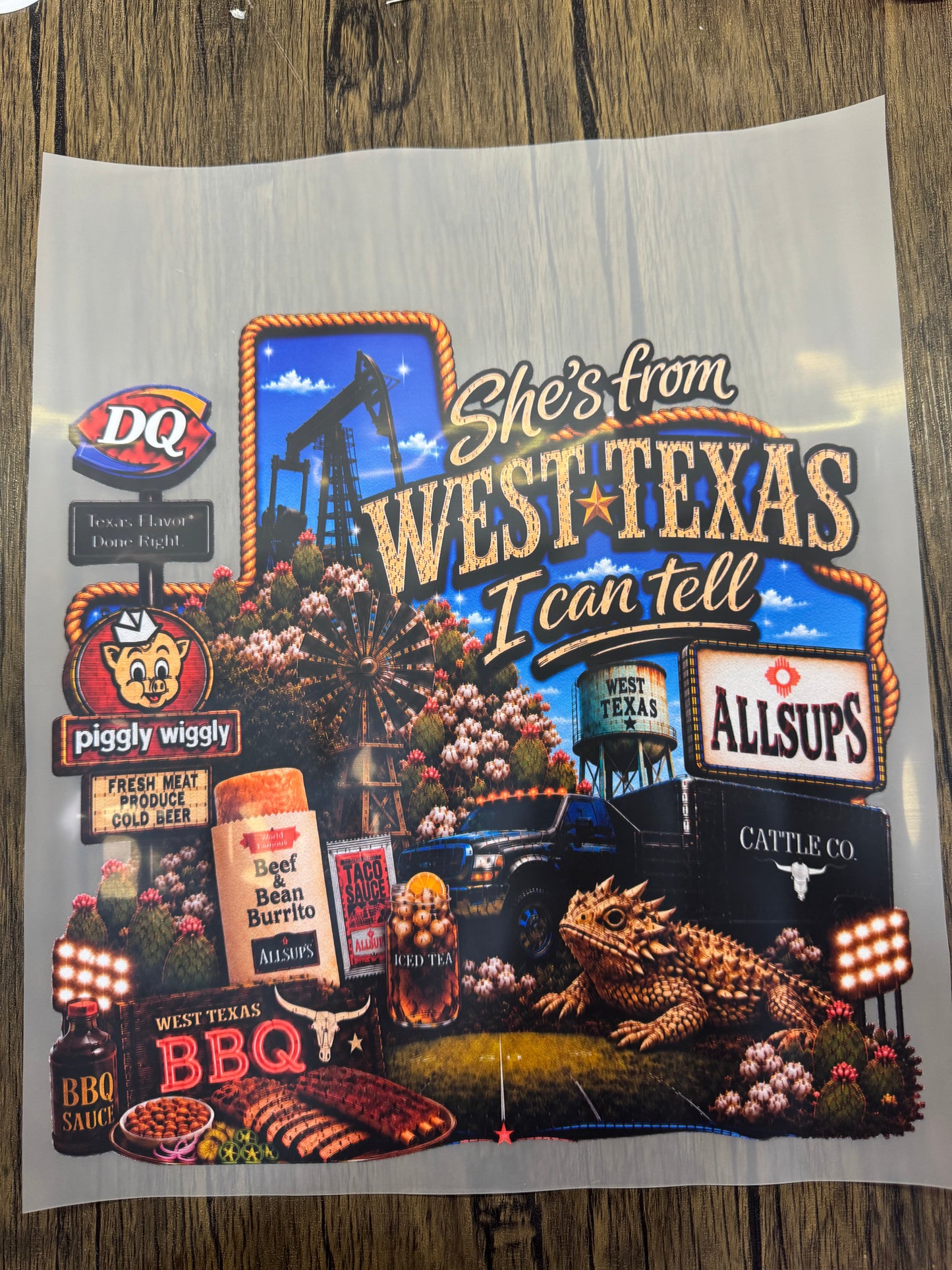 Shes From West Texas Allsups Full Size Tops DTF Prints