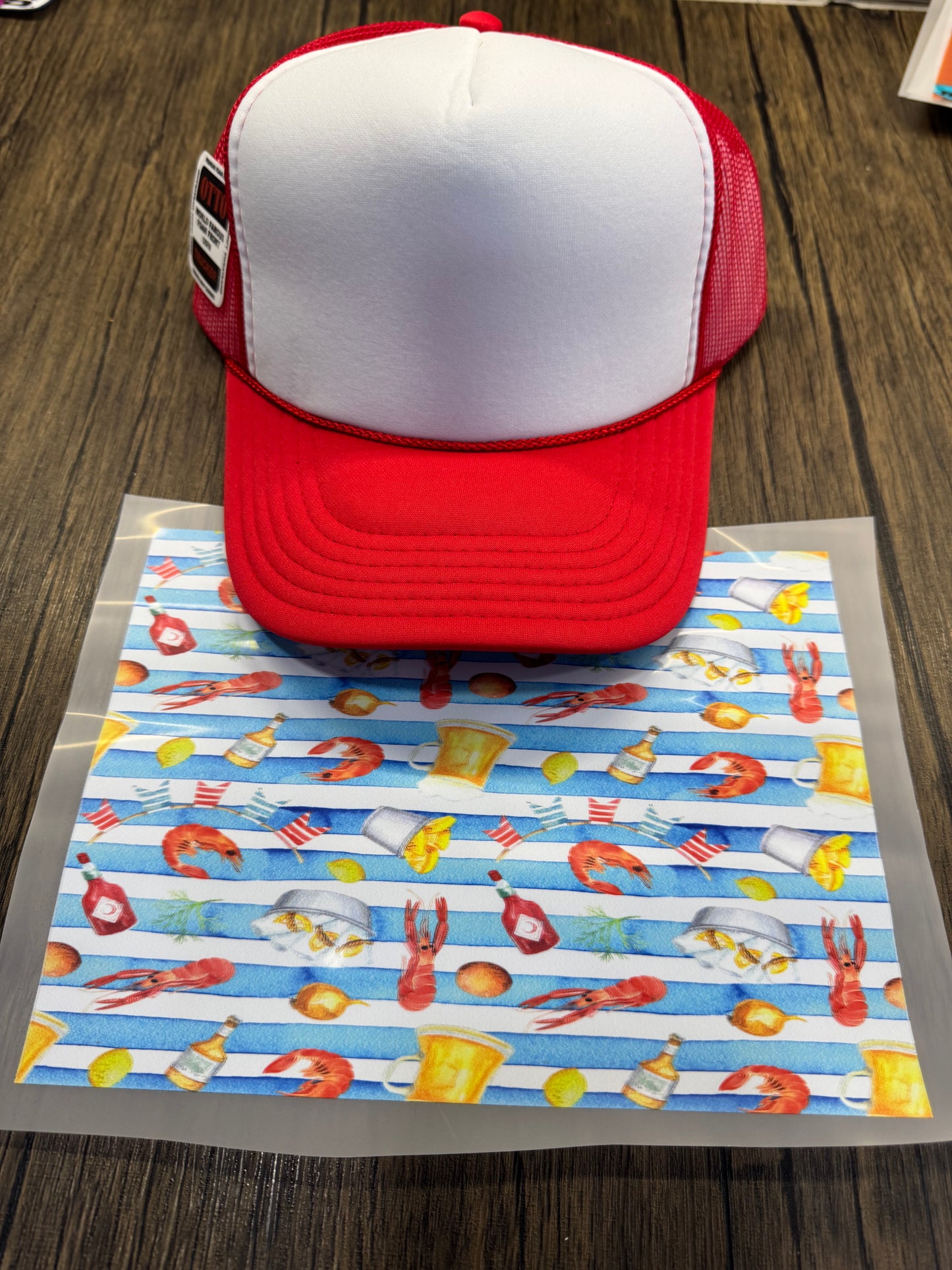 Blue Striped Crawfish Single Hat Bill DTF Prints
