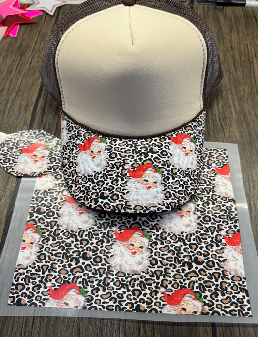 Leopard Santa Bill DTF Prints Hat Patch Wholesale
