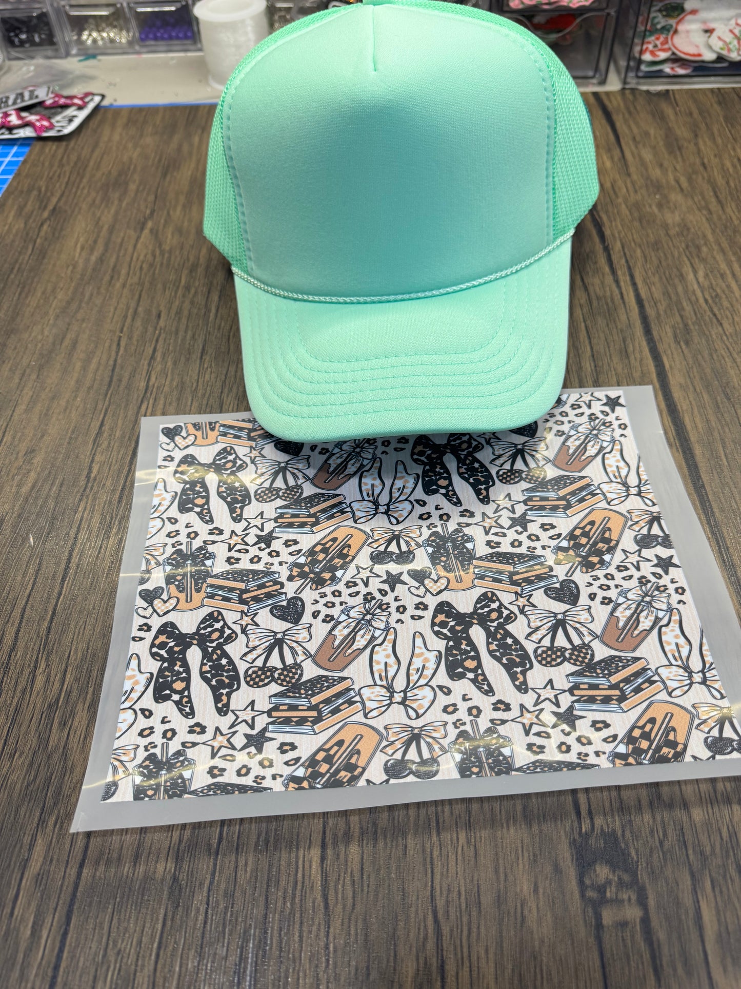 Leopard Coffee And Books Single Hat Bill DTF Prints