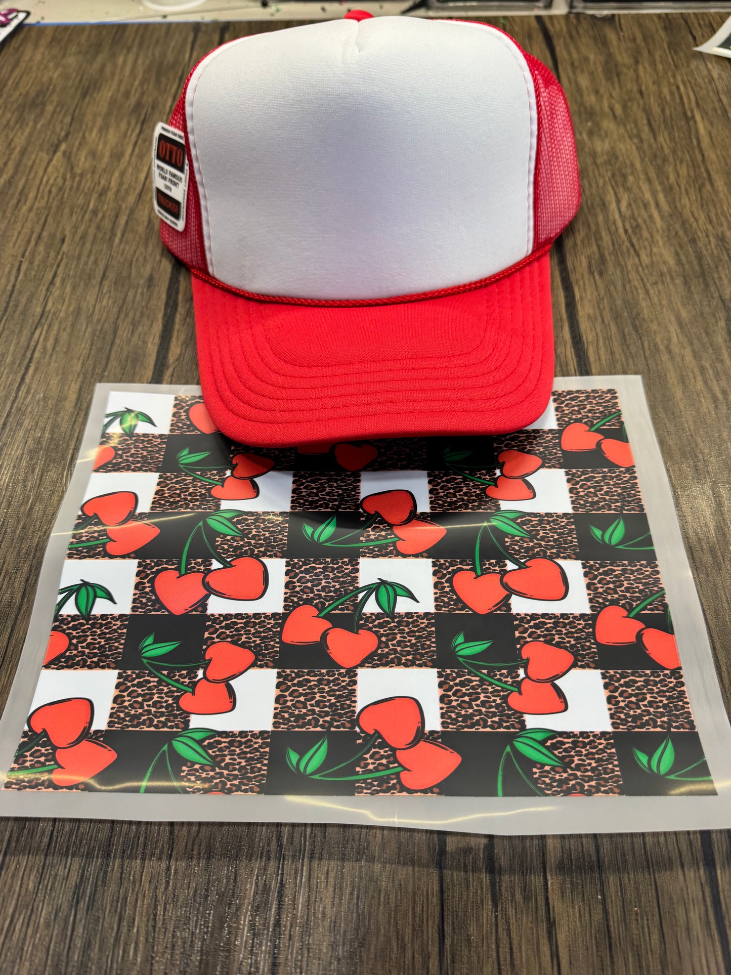 Valentines Heart Cherries Single Hat Bill DTF Prints