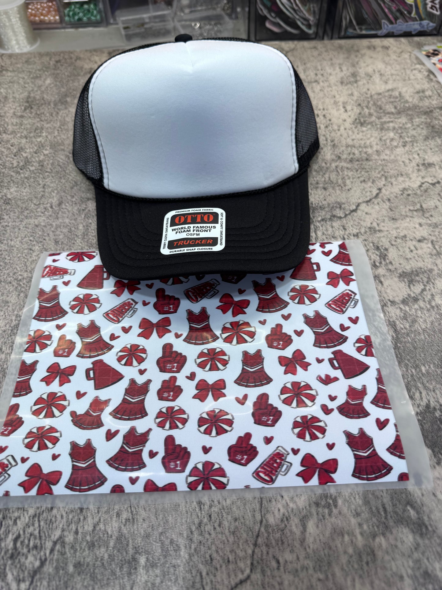 Maroon Cheer Single Hat Bill DTF Prints