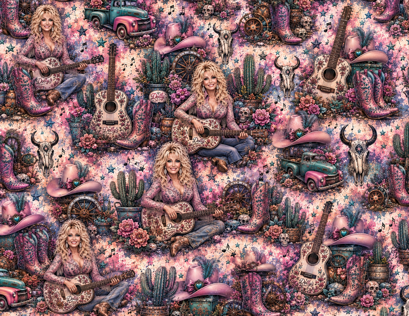 Pink Cactus Dolly Single Hat Bill DTF Prints