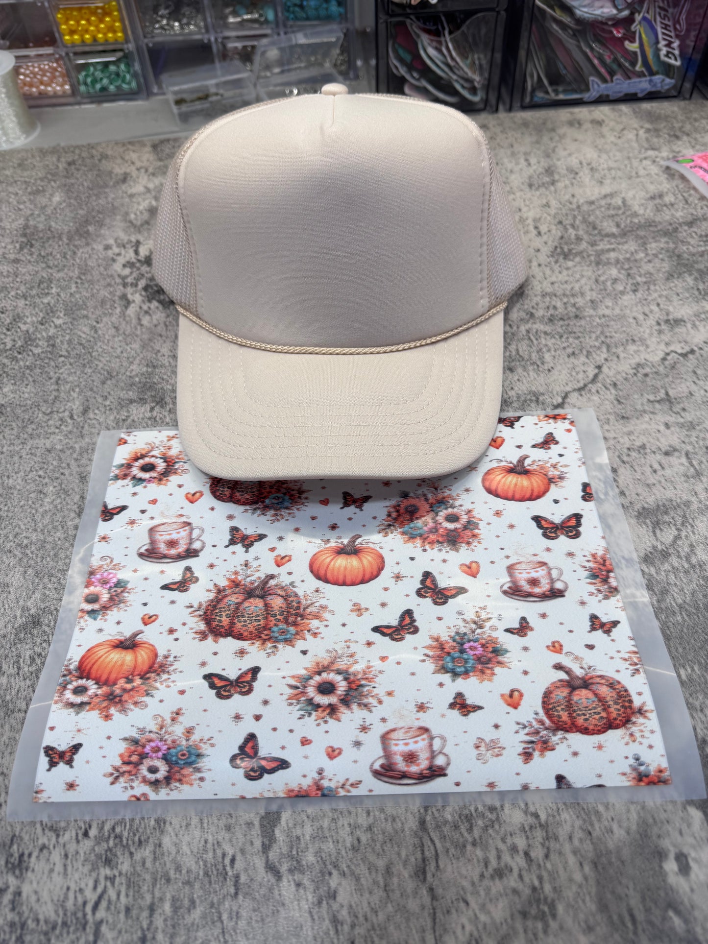 Pumpkin Butterflies Single Hat Bill DTF Prints
