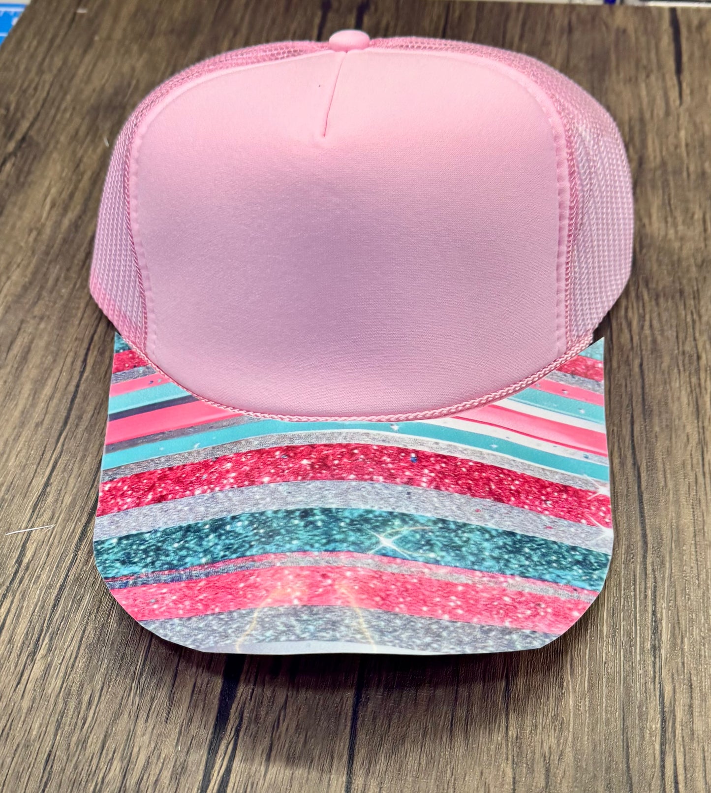 Pink and Teal Strips Hat DTF Premade