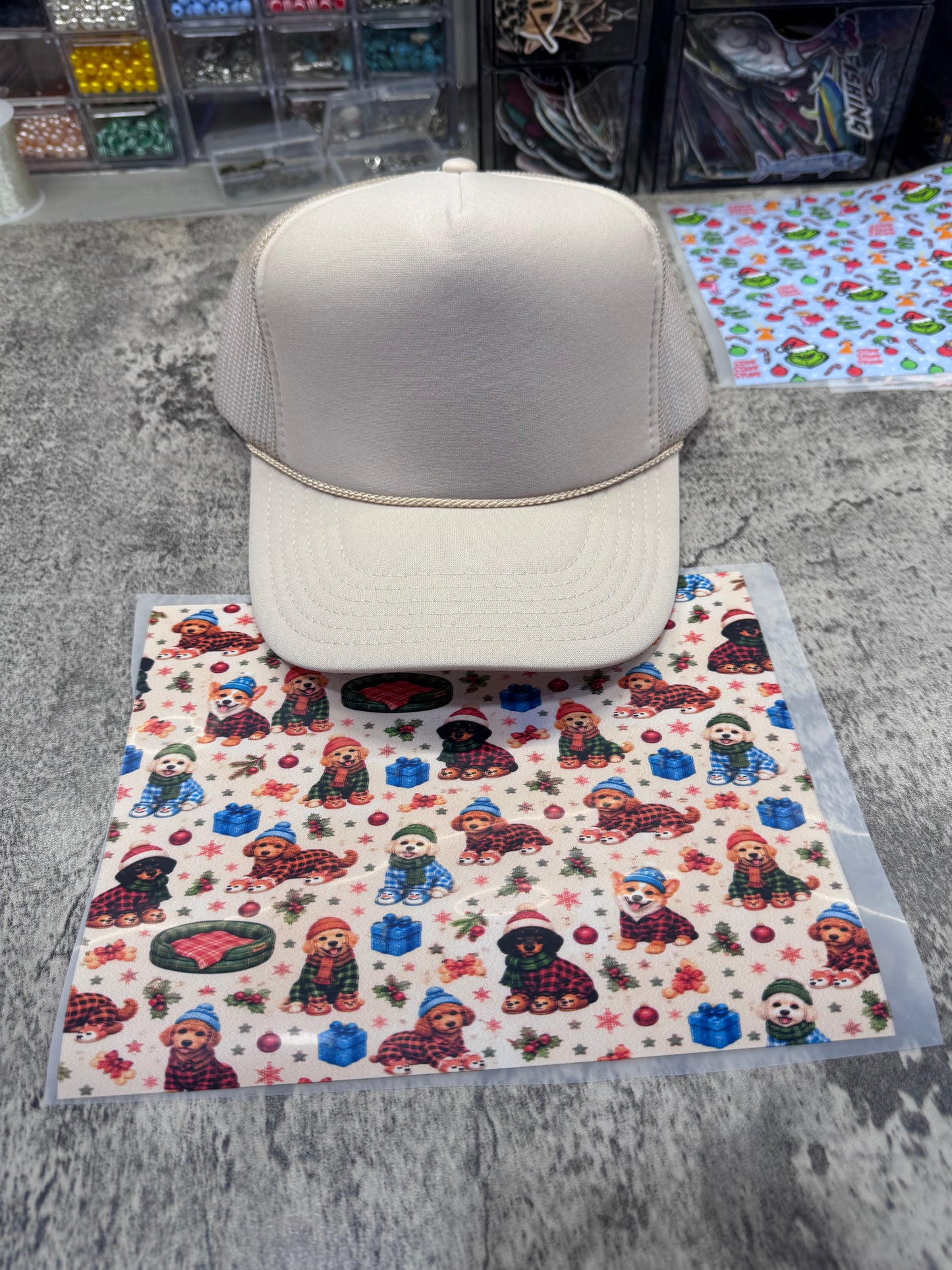 Christmas Puppies Single Hat Bill DTF Prints