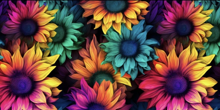 Rainbow Flowers Single Hat Bill DTF Prints