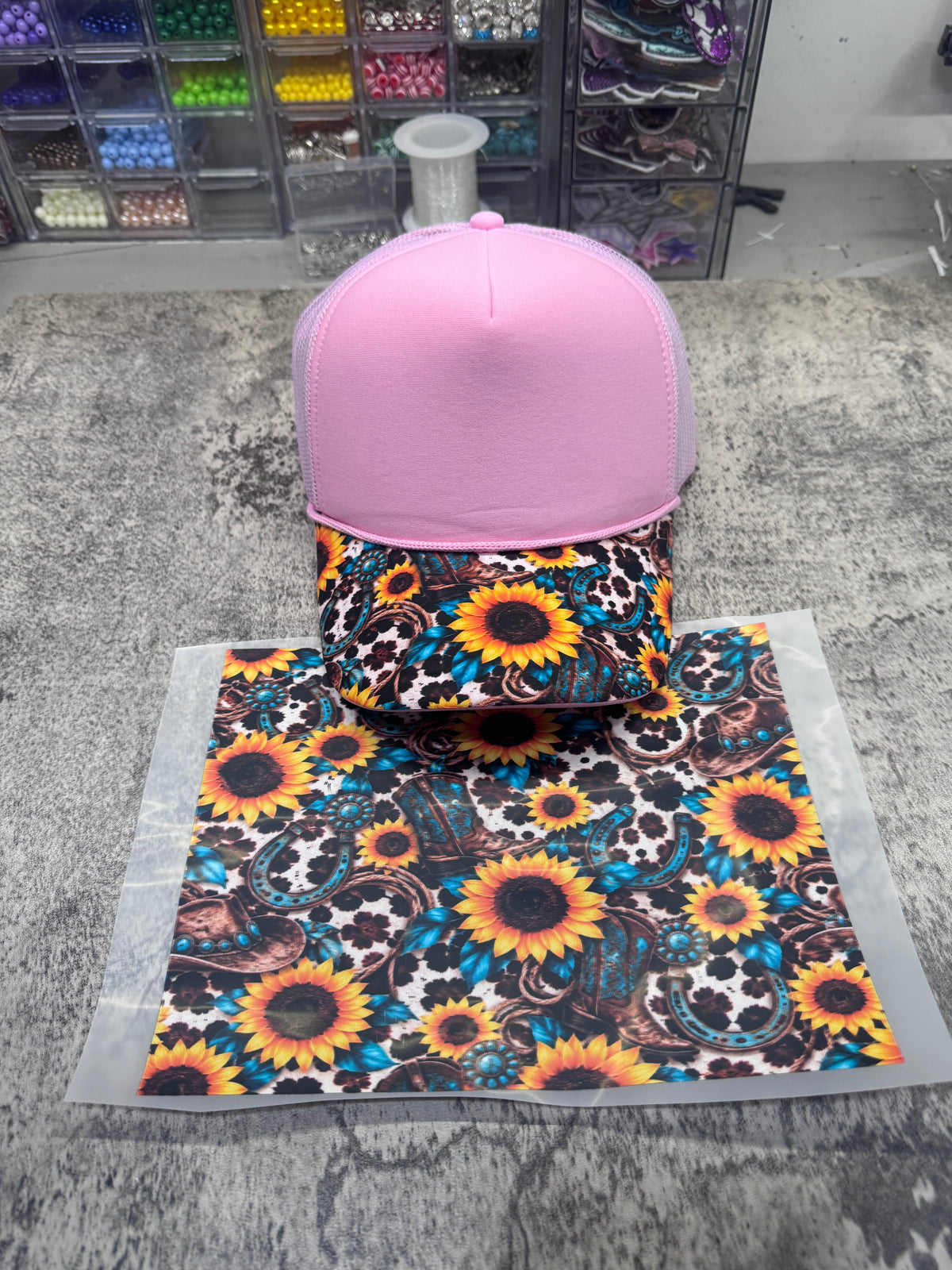 Sunflower Boots Single Hat Bill DTF Prints