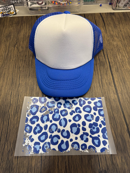 Blue and White Leopard Bill DTF Prints Hat Patch Wholesale