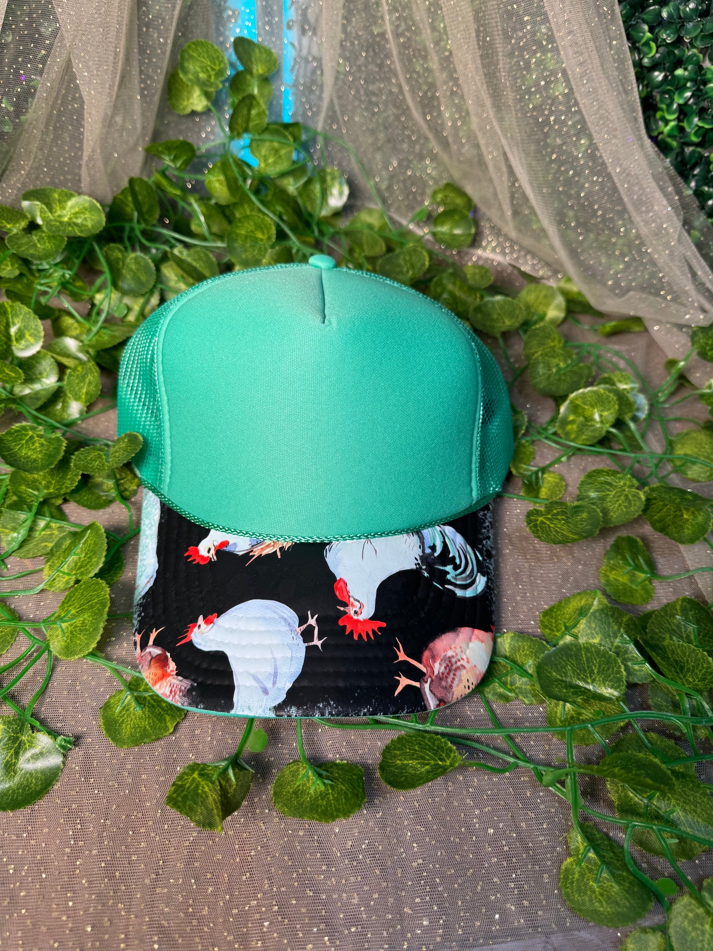 Melon with Back Chicken Print Hat DTF Premade