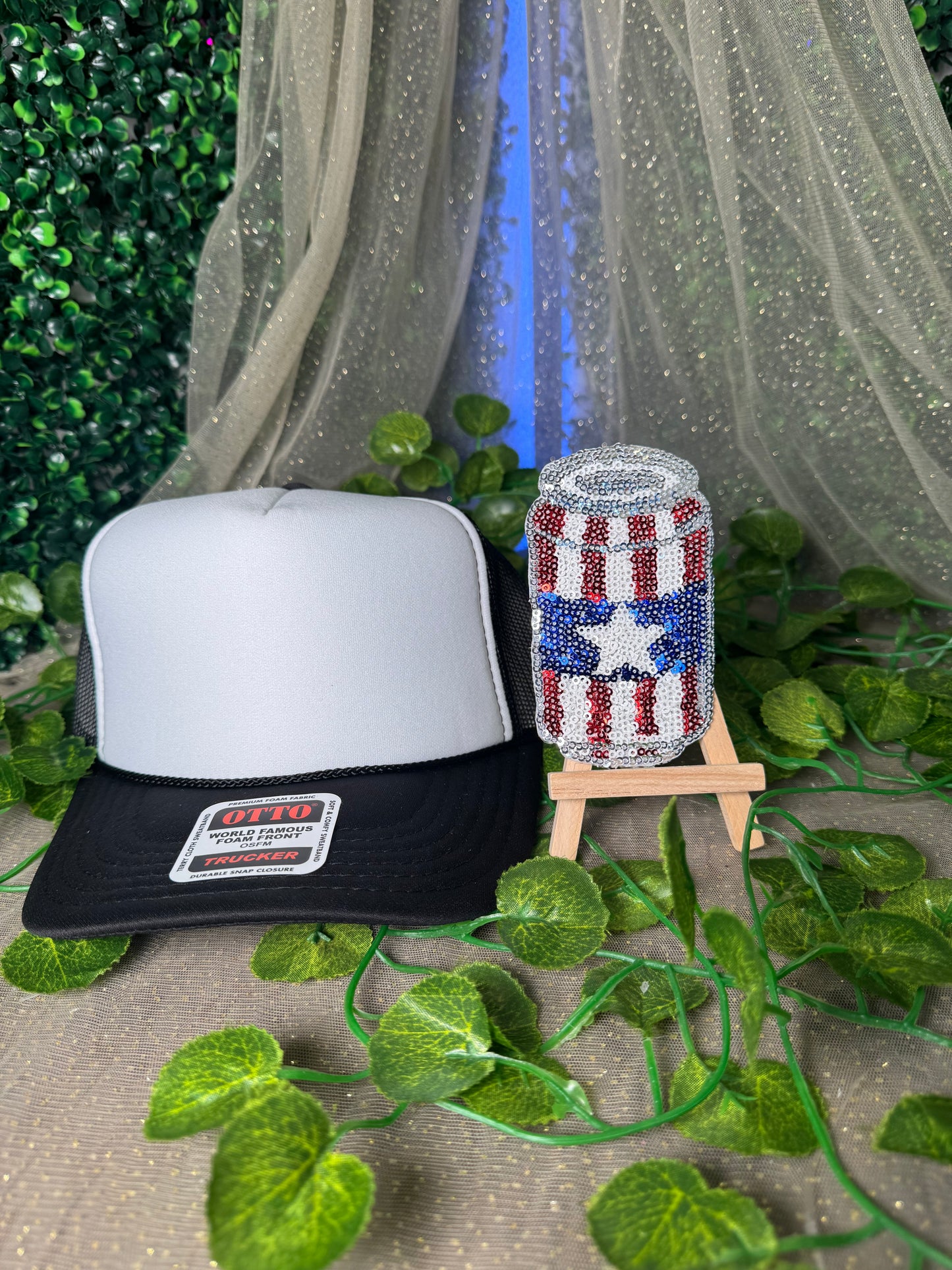 Large Sequin Patriotic Can Hat Patch Wholesale