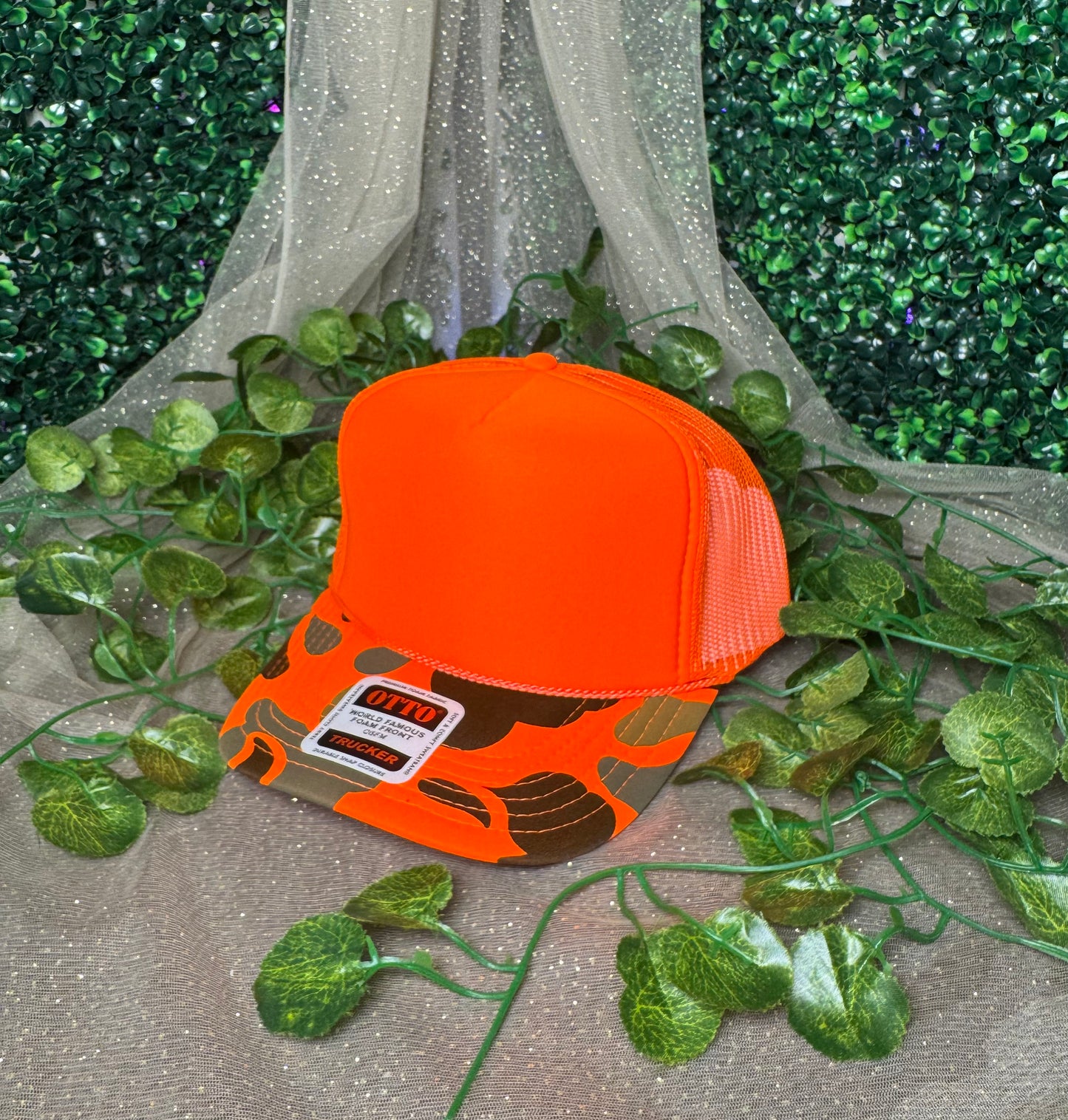 Neon Orange and Camo Bill Hat Wholesale