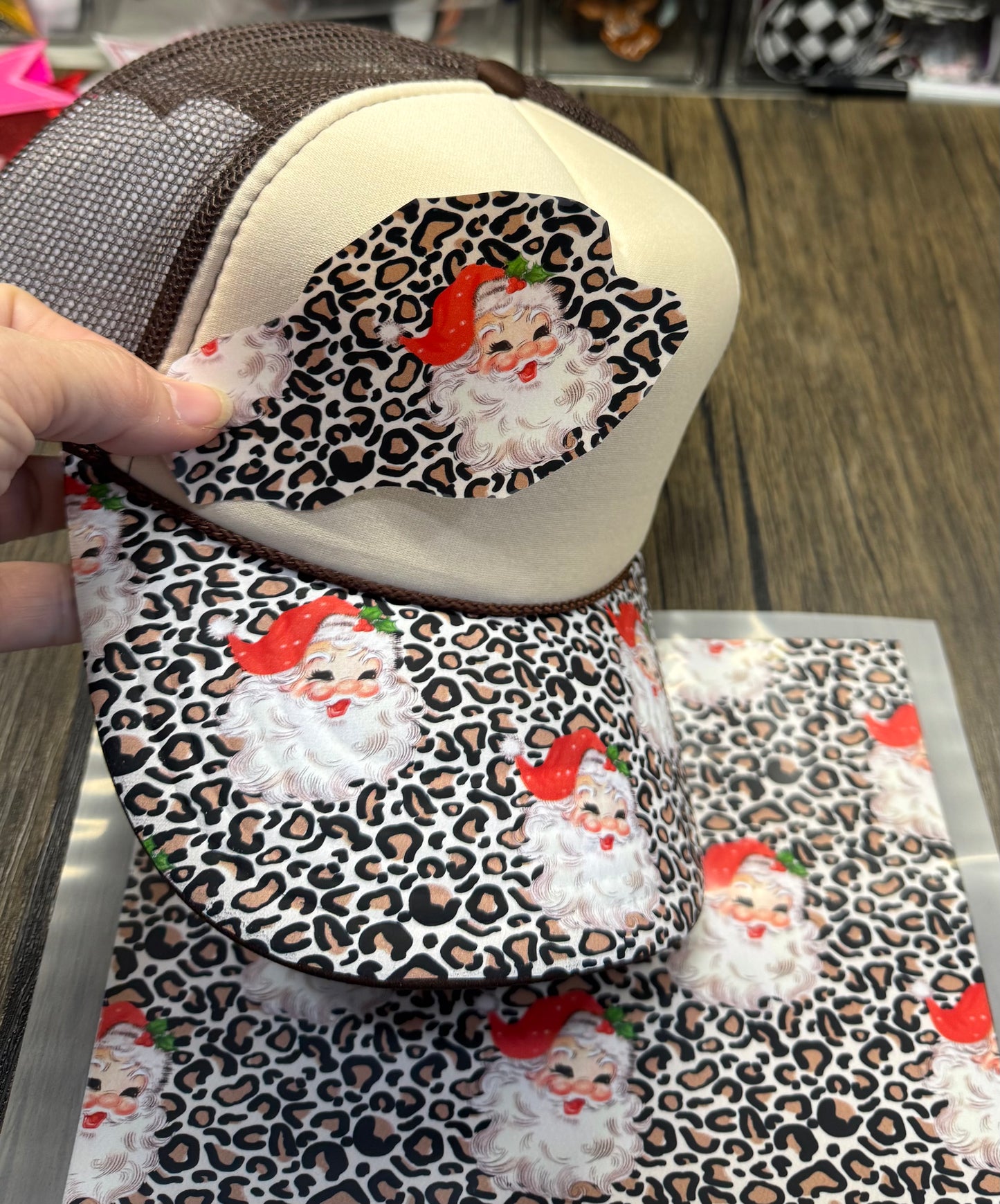 Leopard Santa Bill DTF Prints Hat Patch Wholesale
