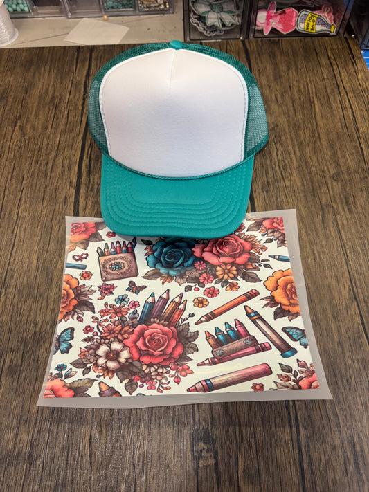 Flower Crayons Single Hat Bill DTF Prints