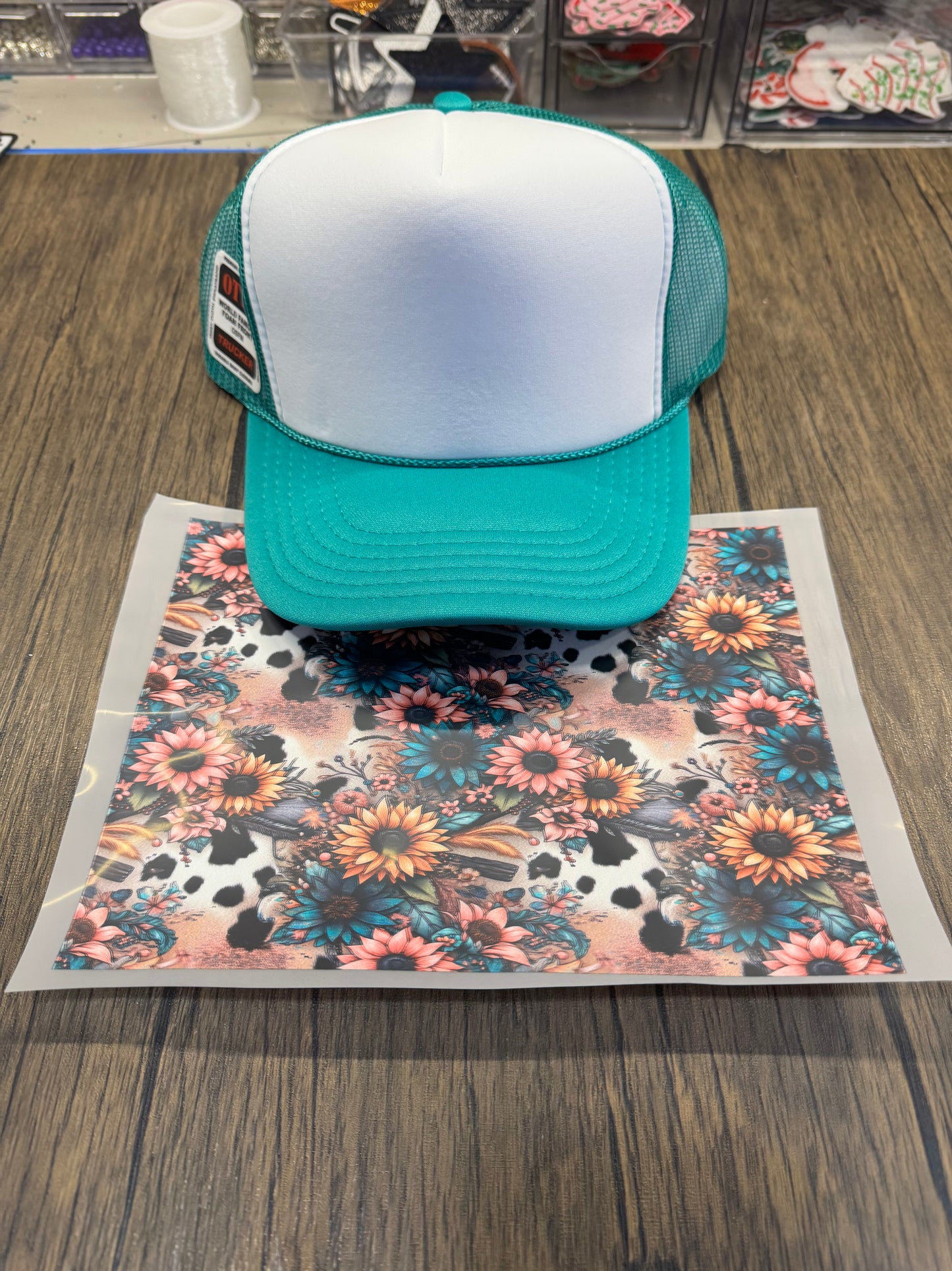 Cow Flowers Single Hat Bill DTF Prints