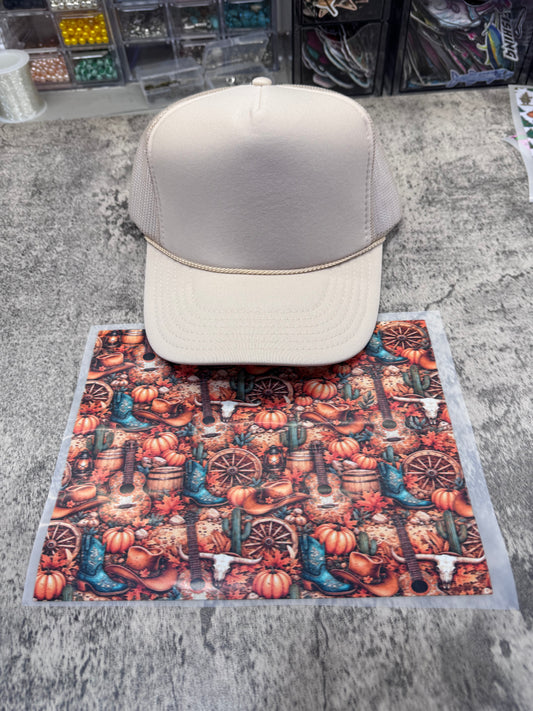 Country Pumpkin Single Hat Bill DTF Prints