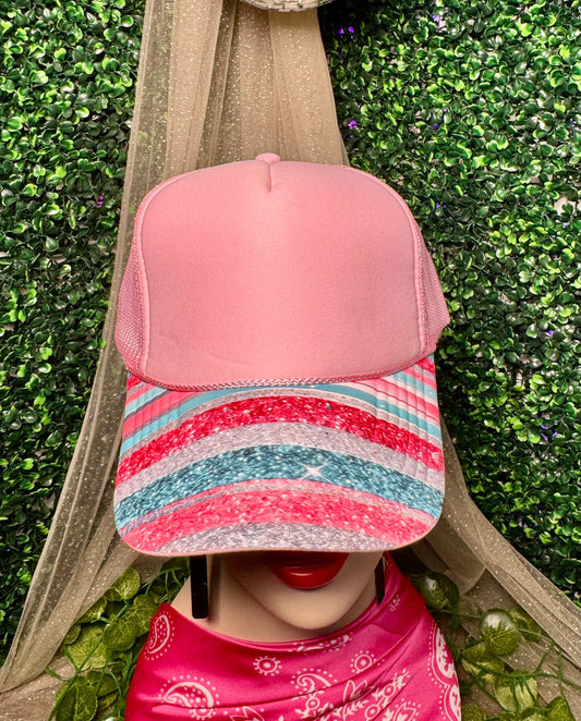Pink Strip Sparkles Blank Trucker Hat