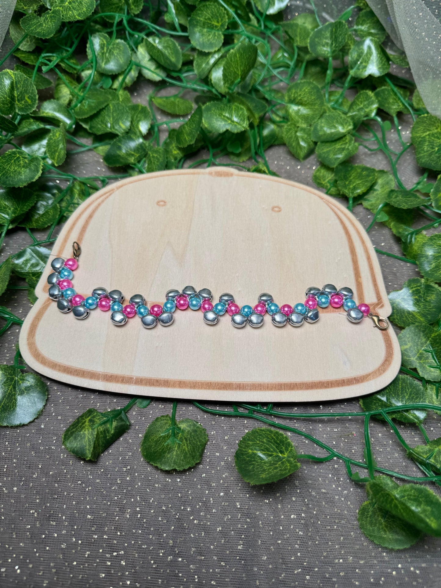 Pink Teal and Silver Bells Hat Chain Wholesale