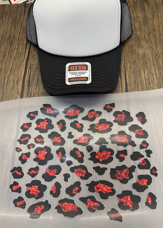 Red Leopard Bill DTF Prints Hat Patch Wholesale
