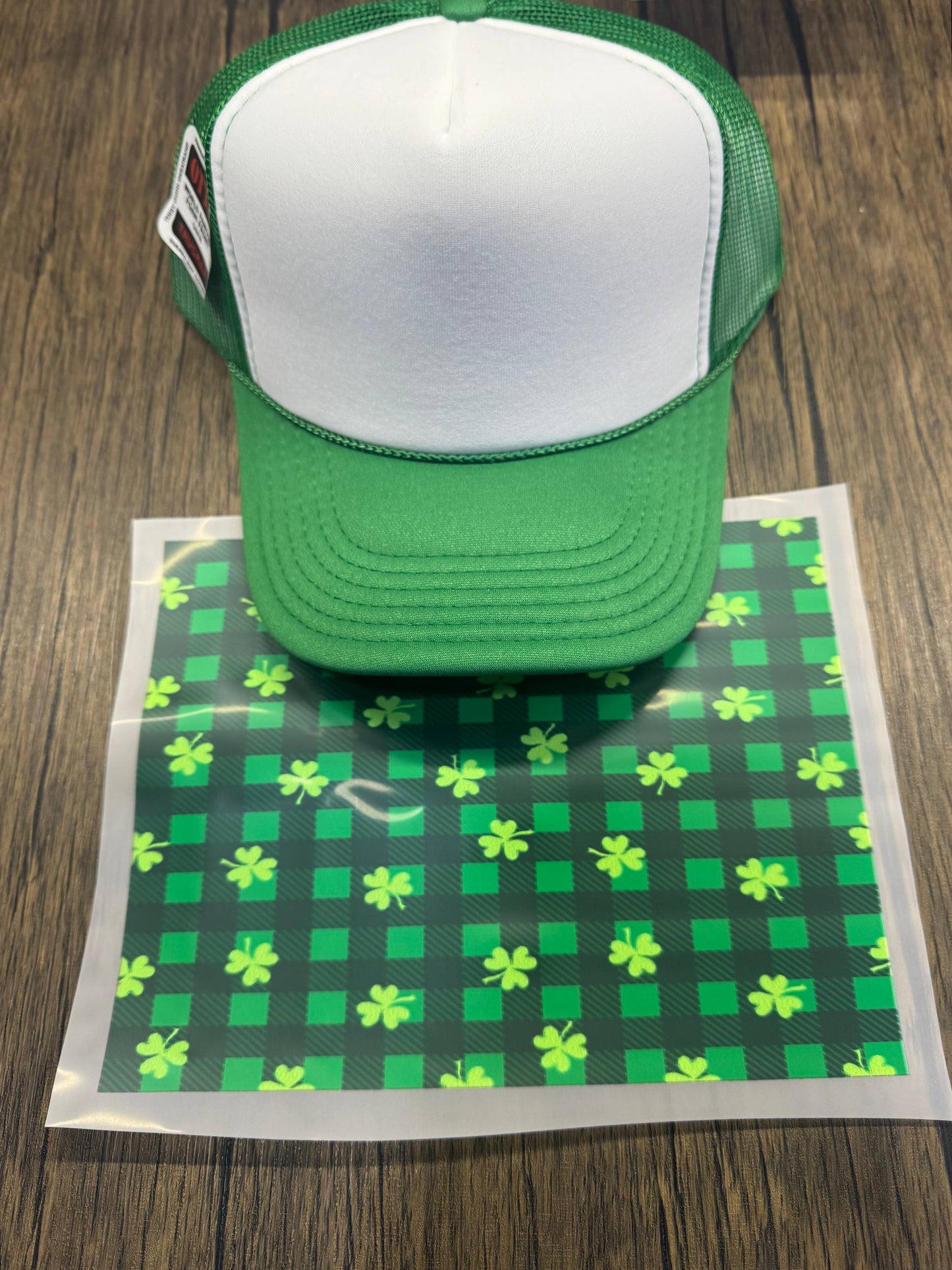St Patty Day Plaid Clovers Single Hat Bill DTF Prints