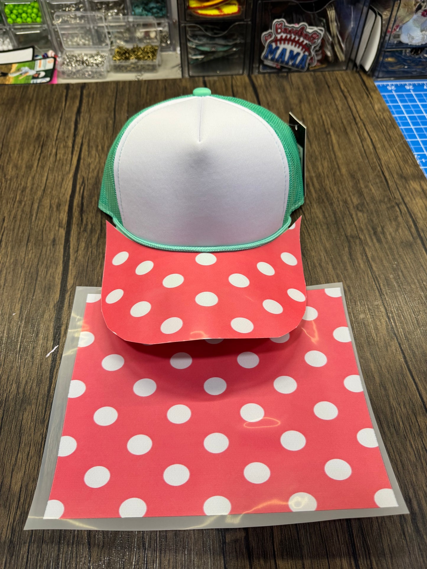 Pink Polkadot Single Hat Bill  Prints