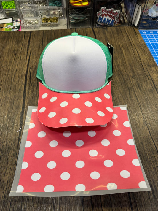 Pink Polkadot Single Hat Bill  Prints