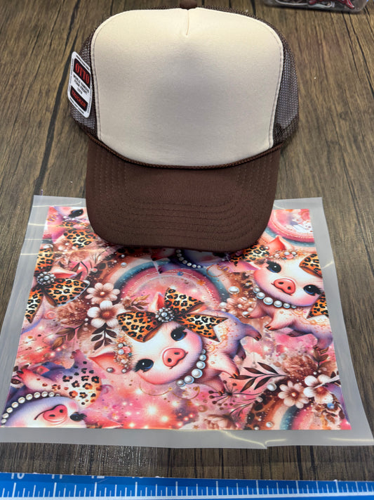Pink Pig Single Hat Bill DTF Prints