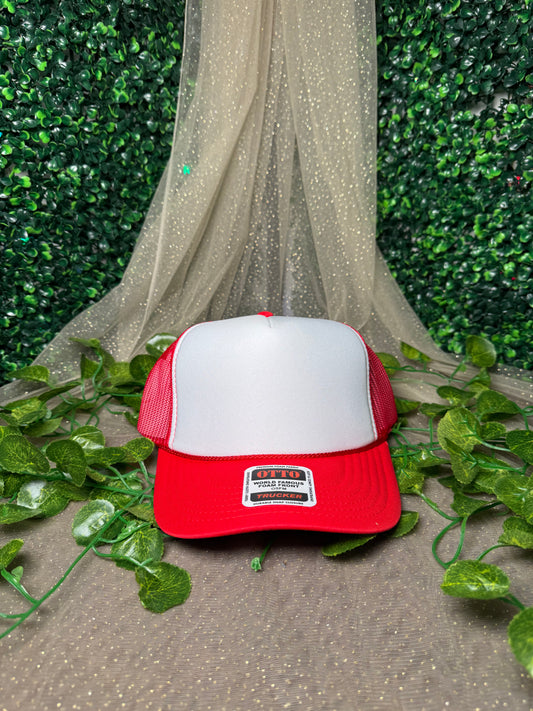 White and Red Foam Front Trucker Hat Wholesale