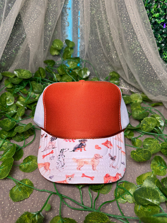 Burnt Orange with Dog Print Hat DTF Premade