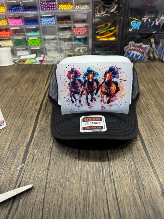 Water Color Derby Horse Single Front Hat DTF Prints
