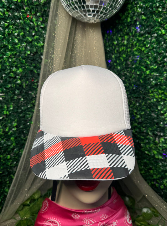 Red and Black Plaid Blank Trucker Hat