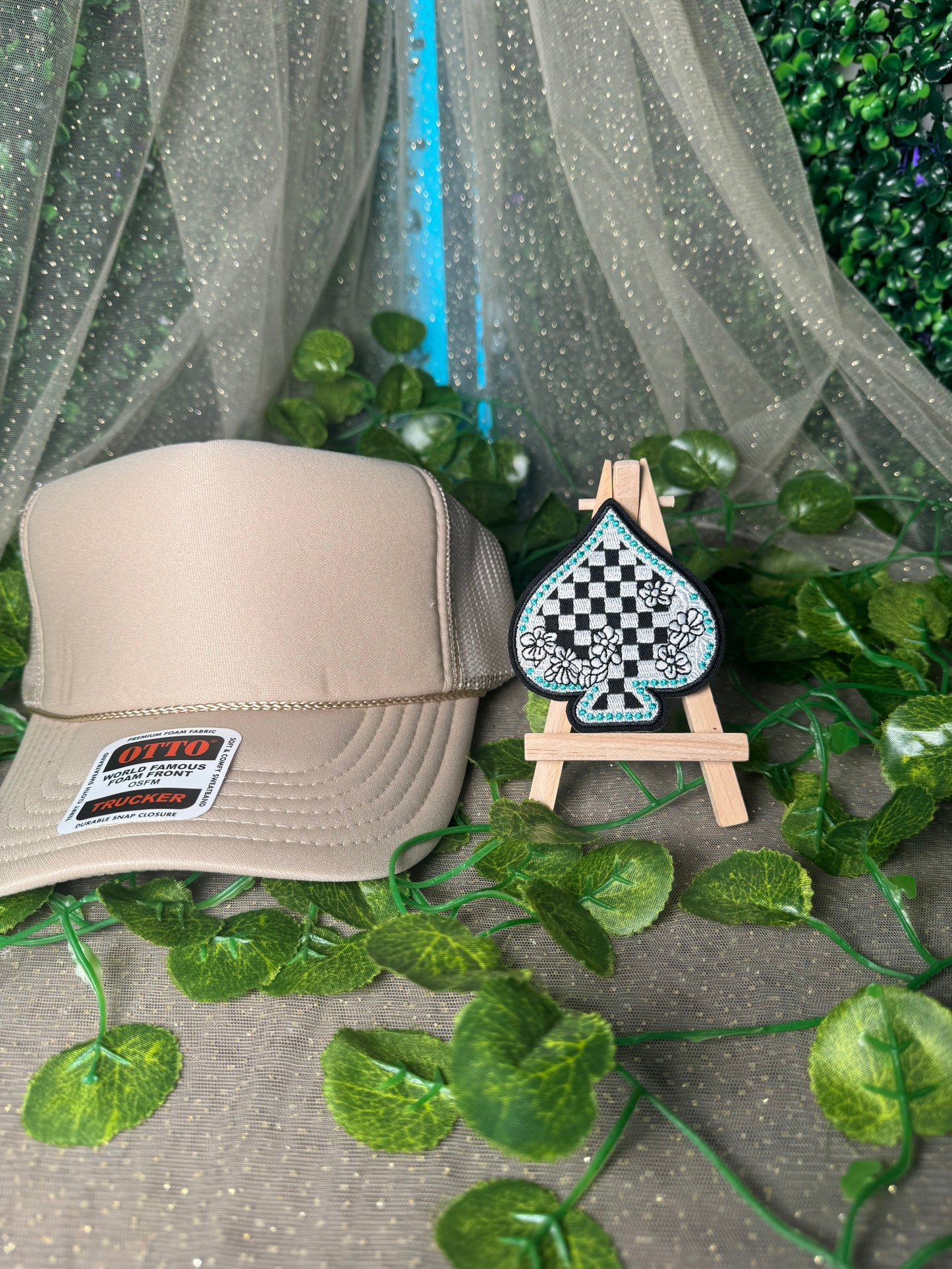 Black Checkered Spade Hat Patches Wholesale