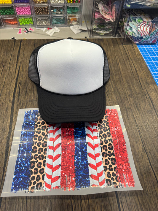 Red White Blue Baseball Single Hat Bill DTF Prints