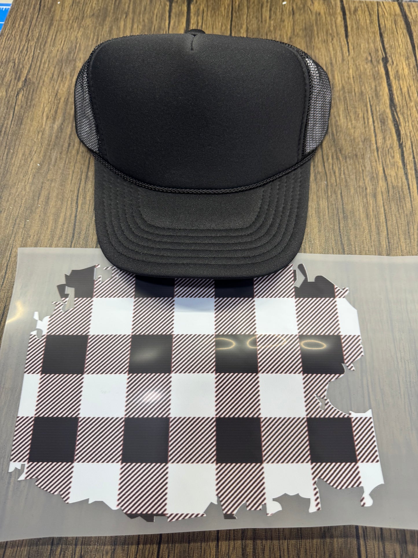 Black and White Plaid Single  Hat Bill DTF Prints