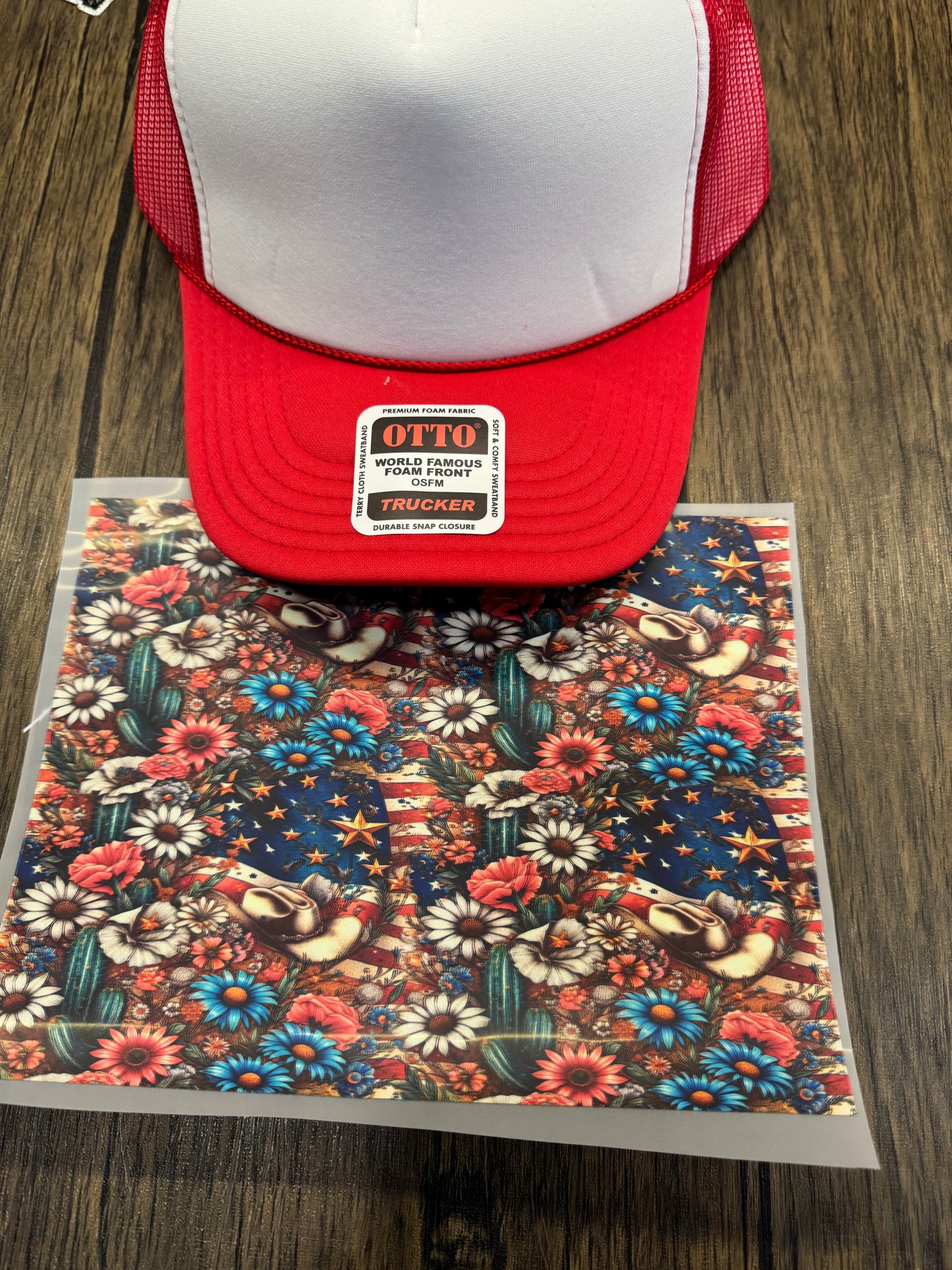 Patriotic Flowers Single Hat Bill DTF Prints