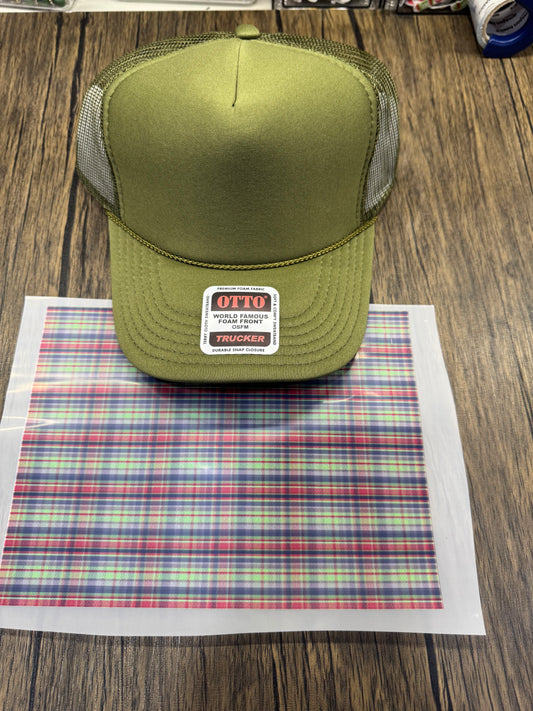 Red Green Blue Plaid Single Hat Bill DTF Prints