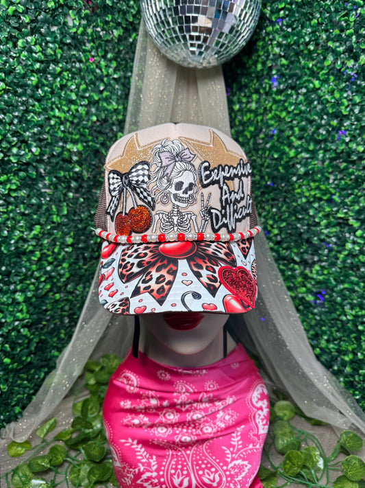 Expensive  and Difficult  Leopard Cherry Trucker Hat