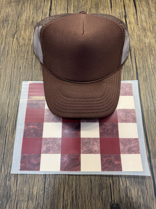 Maroon Plaid Single Hat Bill DTF Prints