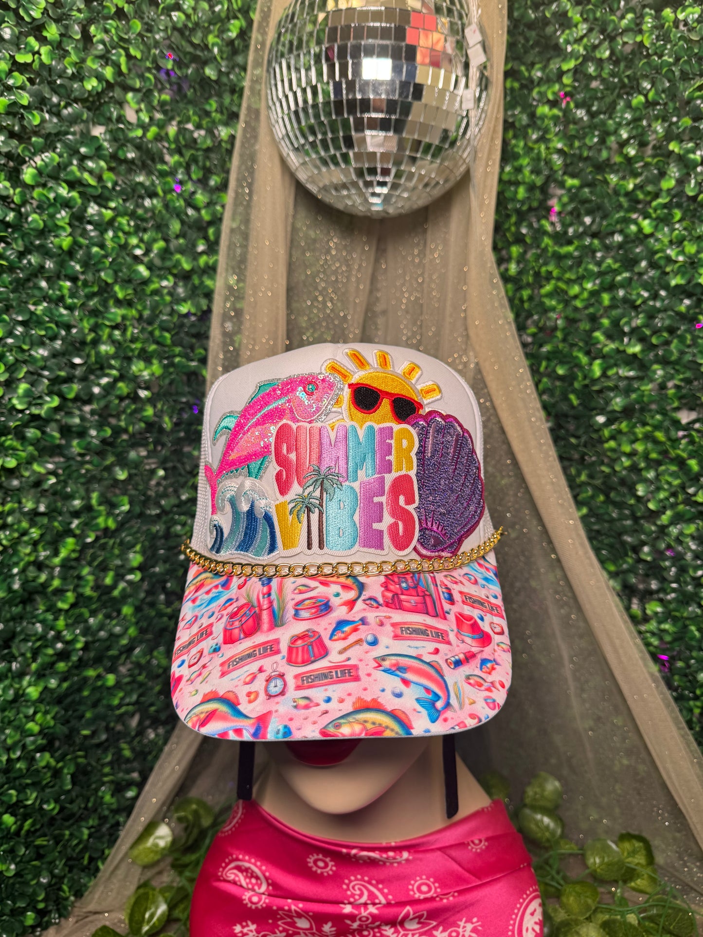 Pink Fishing Life Single Hat Bill DTF Prints