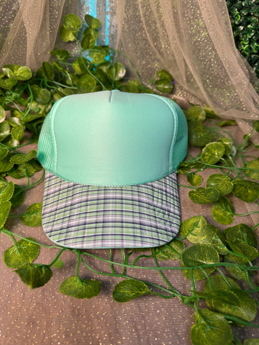 Sea Foam with Green and Blue Plaid Hat DTF PREMADE