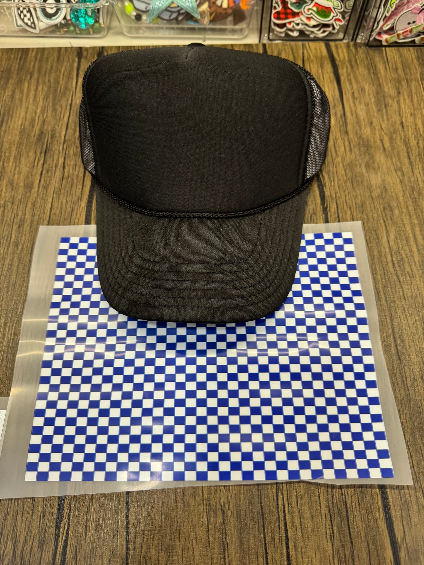 Navy Checkered Single Hat Bill DTF Prints Hat Patch Wholesale