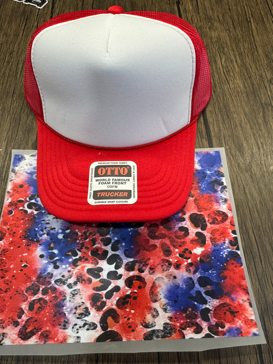 Red White and Blue Leopard Single Hat Bill DTF Prints