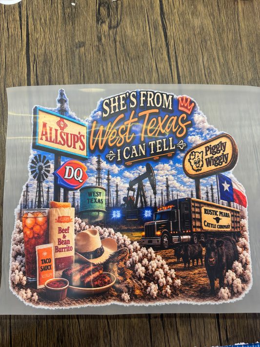 Shes From West Texas  Full Size Tops DTF Prints