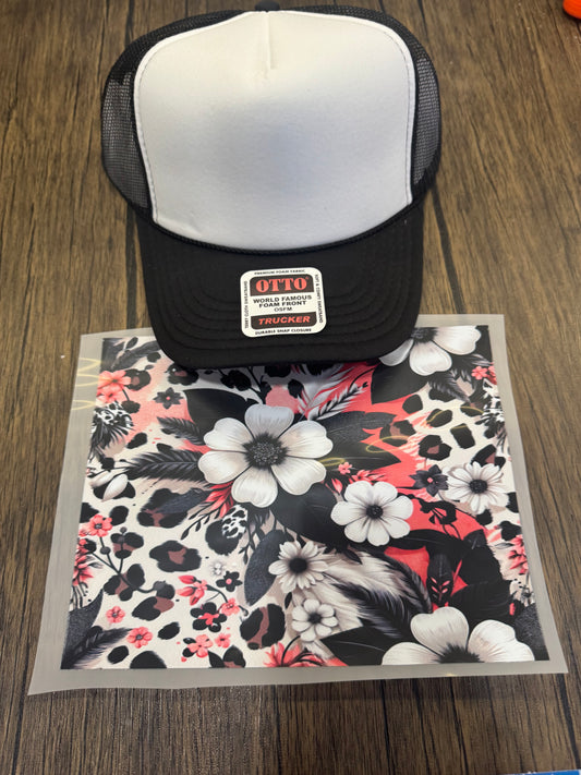 White Flower Single Hat Bill DTF Prints