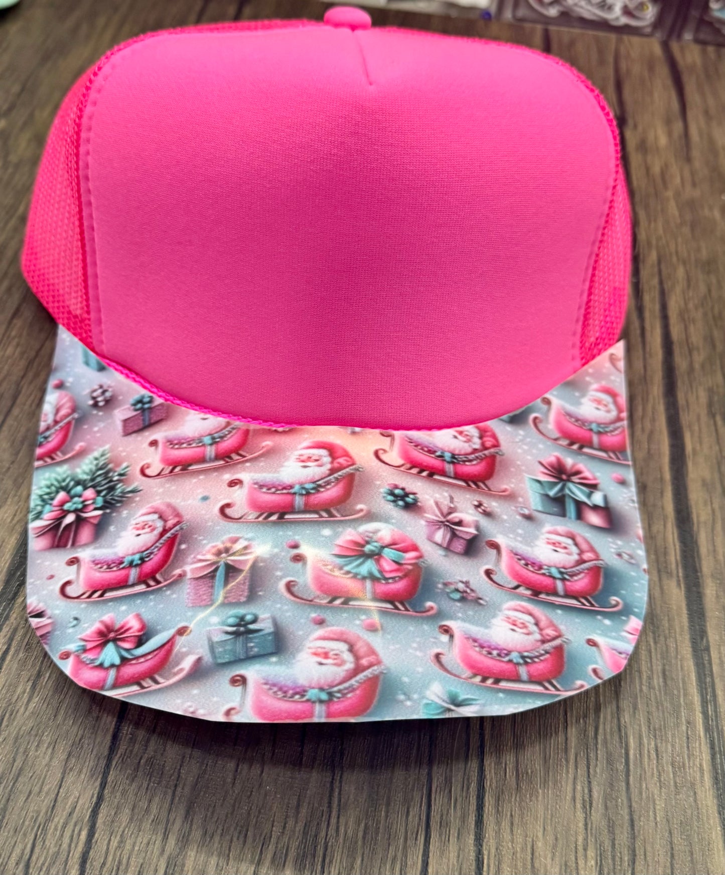 Pink and Teal Santa Sleigh Hat DTF Premade